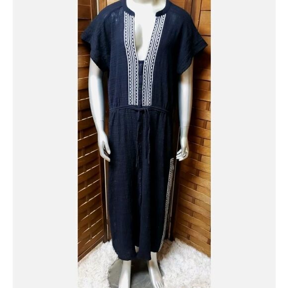New SEAFOLLY Australia Button Dress Black Maxi Bohemian Beach Cover Size Small S - Picture 1 of 7